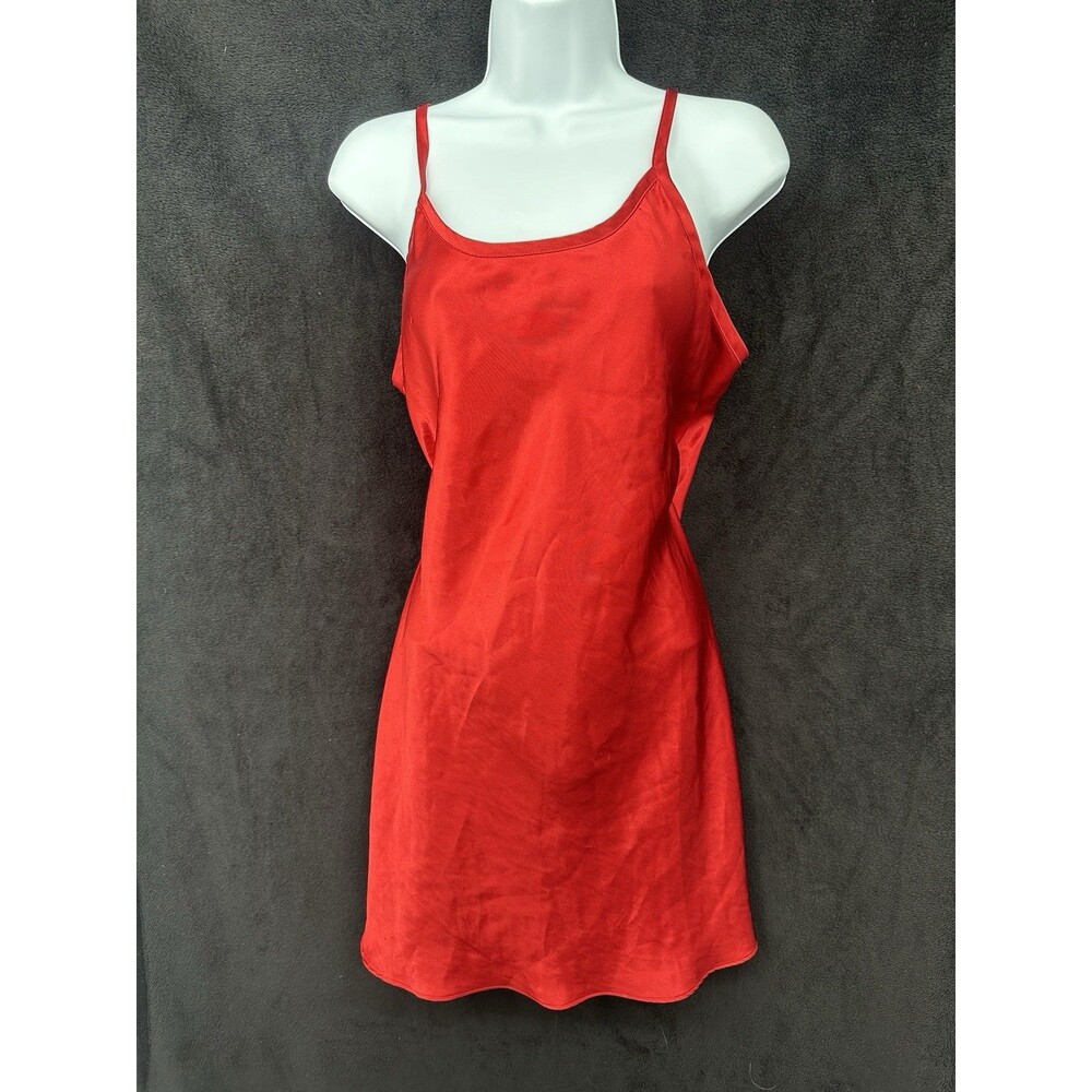 Vintage 90s Y2K Red Slip Dress Mini  Satin Gothic Glam  Drape Neck spagetti stra
